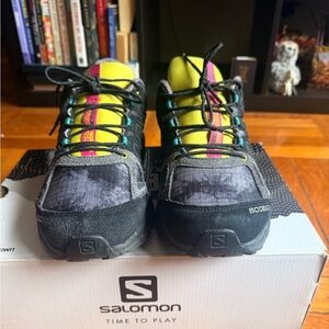 Bodega X Salomon. Trail Running Shoes with yellow and teal Accents